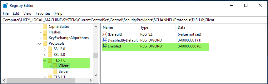 Disable TLS 1.0 Client