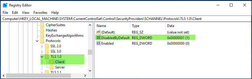 Disable TLS 1.0 Client disabledbydefault