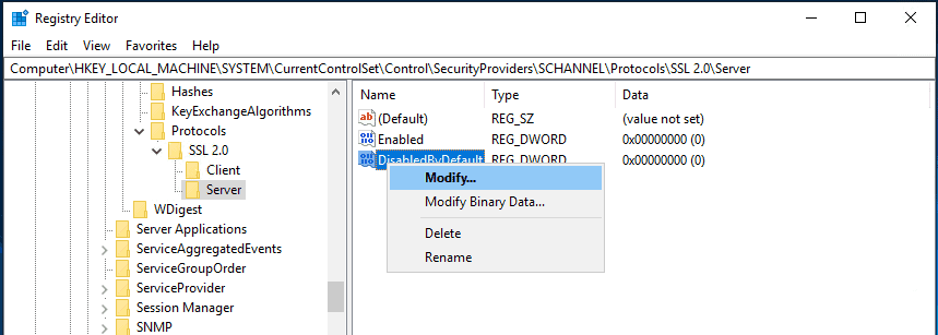 disable sslv2 disabledbydefault value 1